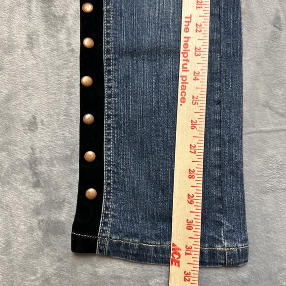 New Platinum Plush Embroidered Studded Straight Jeans Womens Size 1‎ Velvet Blue - Picture 5 of 10